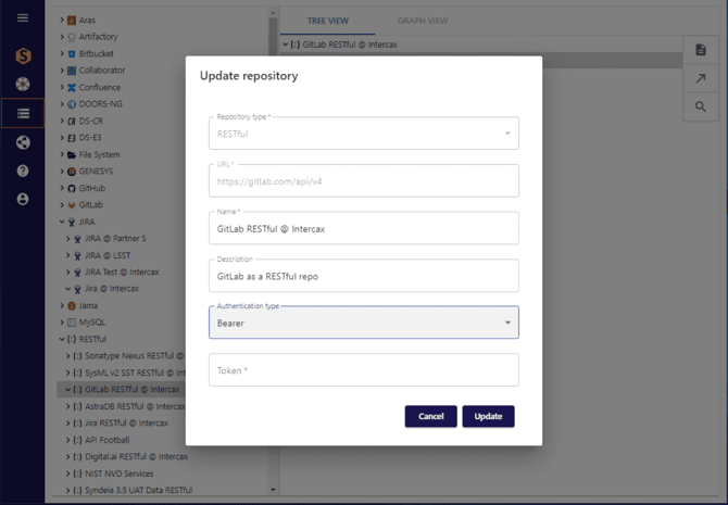 Updating a GitLab repository connection in the Syndeia Web Dashboard