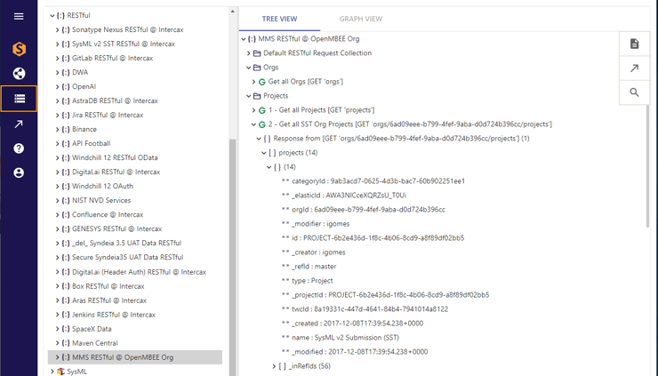 JSON response to a RESTful Request for all Projects associated with SST Org