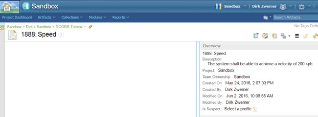 Figure 2: DOORS NG web interface opened to connected requirement