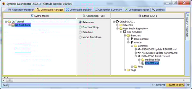 Syndeia dashboard, Connection Manager tab, for creating Reference connection to file