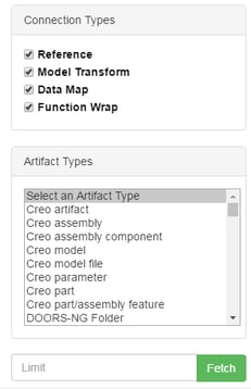 Figure 2: Artifact and Connection Type Filtering Choices 