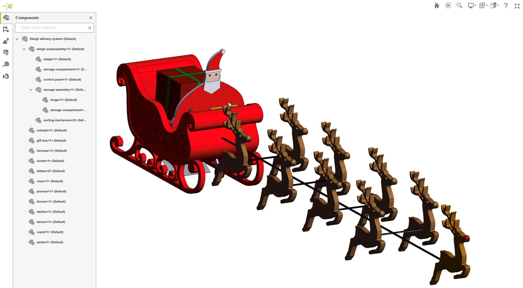 Santa Sleigh Delivery System assembly in SOLIDWORKS PDM