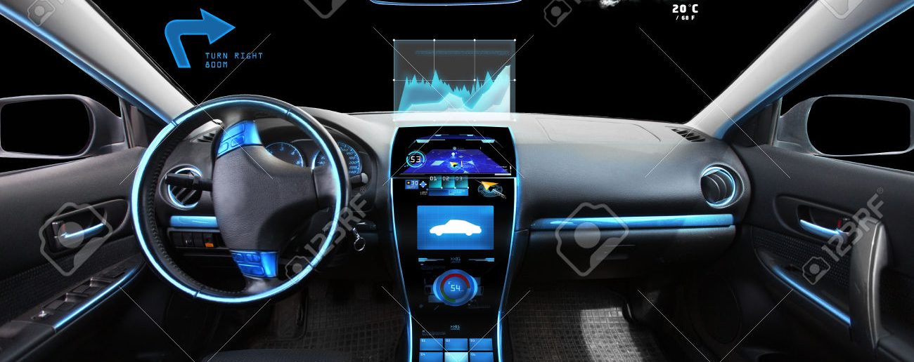 car salon with navigation system and meteo sensors